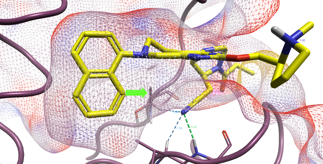 在12a与KRAS共晶结构PDB 6USZ中，12a萘环片段附近的疏水空隙