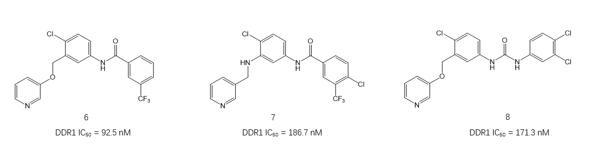 图4. DDR1抑制剂化合物6、7与8的化学结构