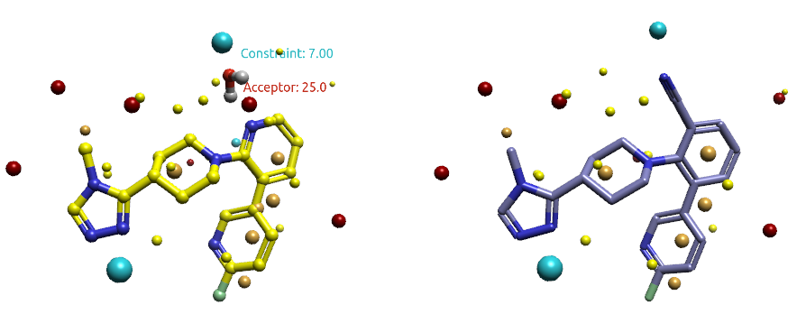 排名第2的结果（QP5020）与起始分子的场点比较