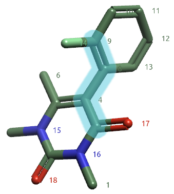 模型分子的化学结构及其两面角