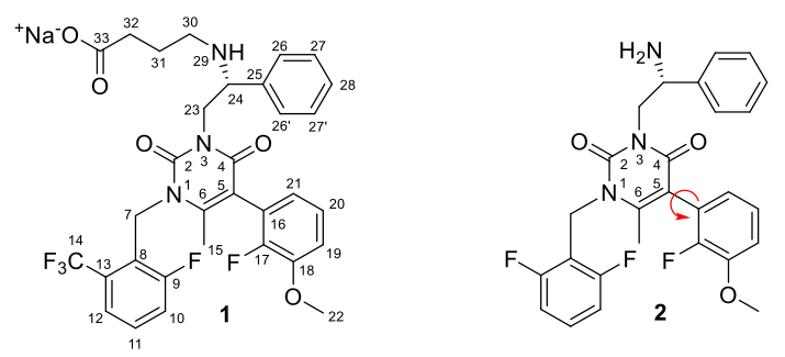 噁拉戈利（1）及其类似物（2）的化学结构