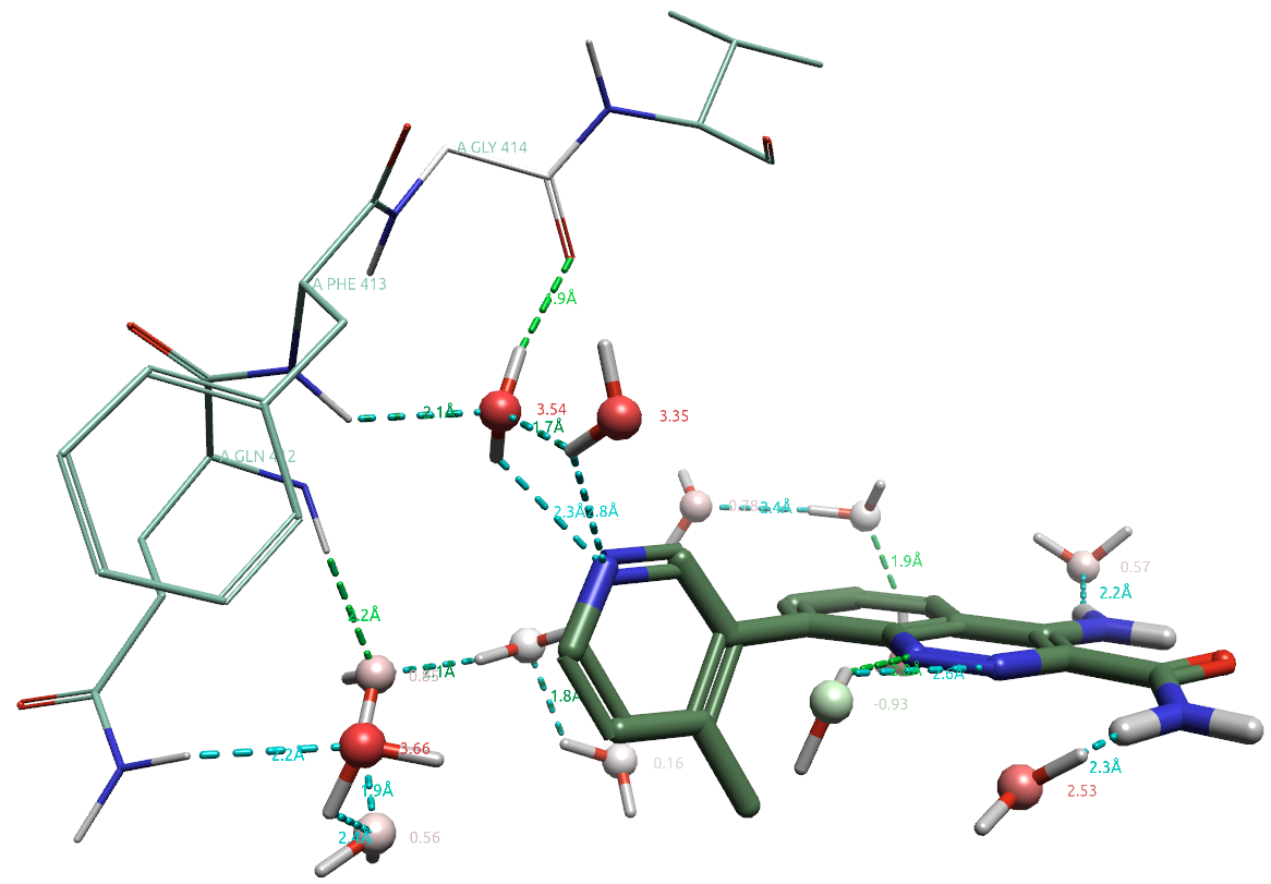 化合物8（PDB 4ZLZ）周围3Å内结合水及其自由能