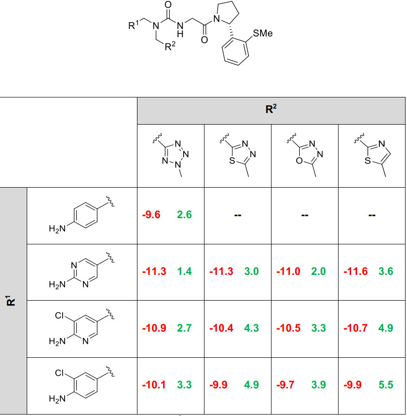 具有改进的FEP结合亲合力预测值和cLogP值（约2-5）的化合物