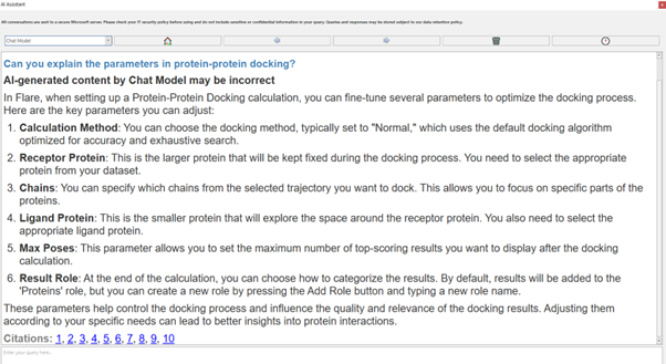 Flare聊天机器人根据提供的手册来解释蛋白质-蛋白质对接的参数