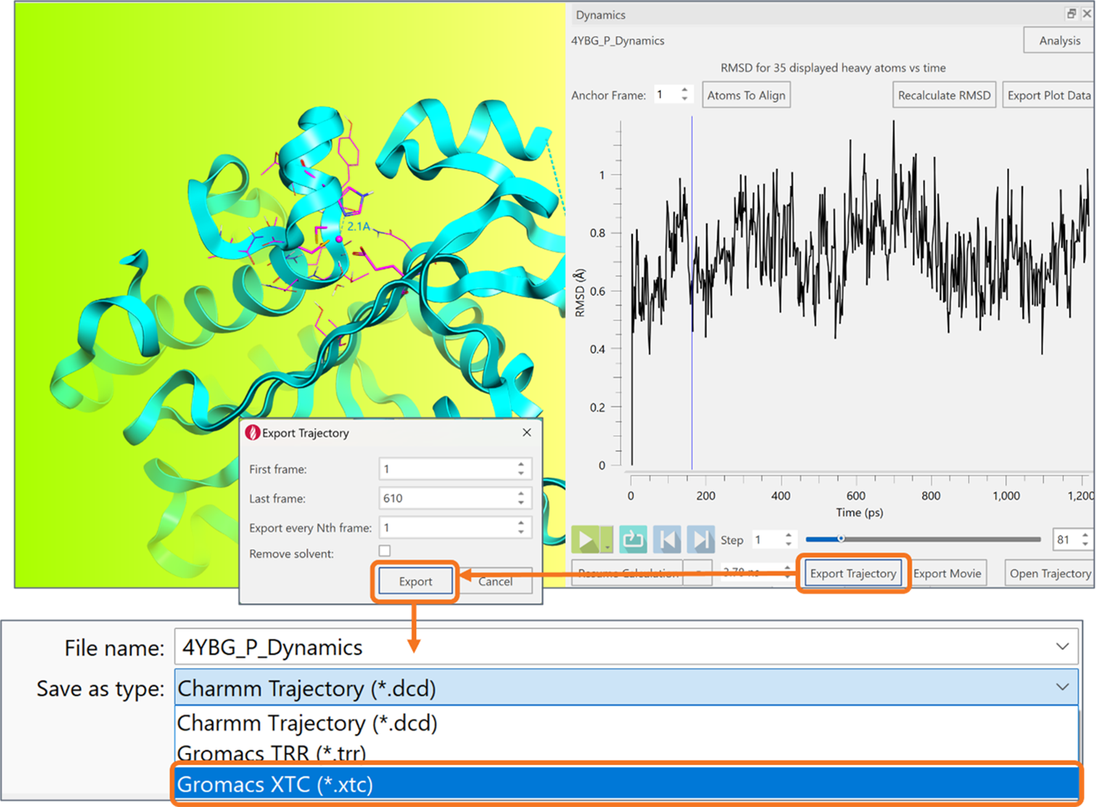 Flare V11 支持将分子动力学轨迹导出多种格式